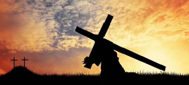 Take up your cross and follow Jesus Image showing Jesus carrying His cross