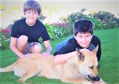 Two boys and one dog