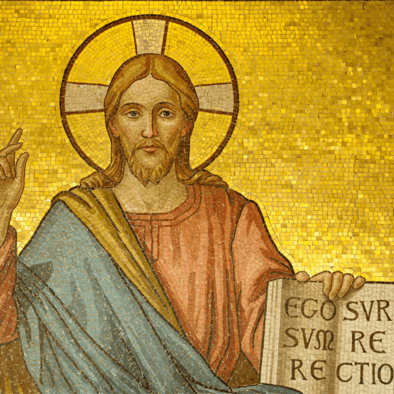 Image of Jesus holding book with Latin words